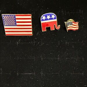 Patriotic Pin Set with American Flag and GOP Elephant
